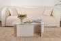 Nordure Mesa de centro blanca de madera con cristal templado, 105x40x65 cm